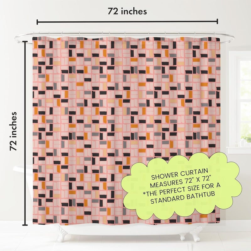 Worthwhile Goods Pink MidMod Shower Curtain – 72x72 Mid Century Modern Bathroom Curtain with Abstract Square Pattern, Retro Colorful Fabric Design for Apartments, Guest Baths, or Dorms - Image 2